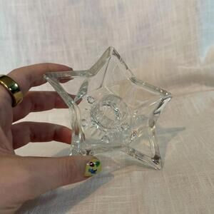 Glass Star Taper Candle Holder Vintage Hazel Atlas Clear Pressed Star